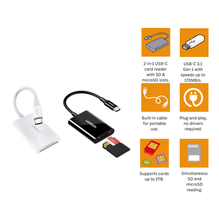 UGREEN 2-In-1 USB-C Card Reader Support SD/MicroSD | CM265