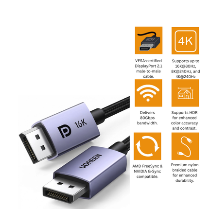 UGREEN DisplayPort 2.1 Cable 16K@30Hz 80Gbps | DP118