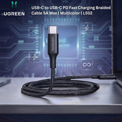 UGREEN USB-C to USB-C PD Fast Charging Braided Cable 5A Max | Multicolor | L502