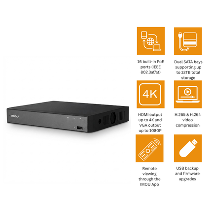 16-Port PoE 36-Channel Network Video Recorder (NVR) for IP Cameras – NVR-N236-16P-8A0E-P IMOU