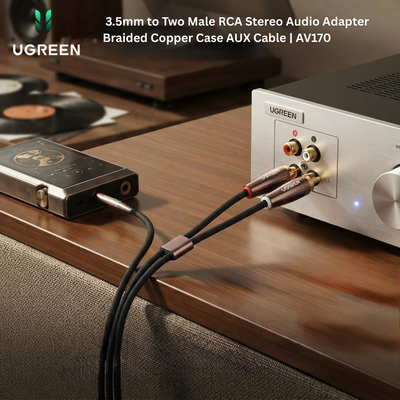 UGREEN 3.5mm to Two Male RCA Stereo Audio Adapter Braided Copper Case AUX Cable | AV170