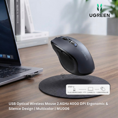 UGREEN USB Optical Wireless Mouse 2.4GHz 4000 DPI Ergonomic & Silence Design | Multicolor | MU006
