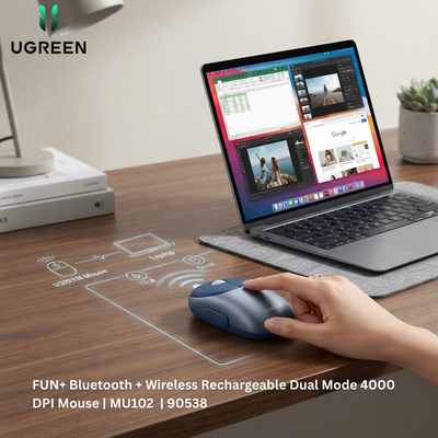 UGREEN FUN+ Bluetooth + Wireless Rechargeable Dual Mode 4000 DPI Mouse | MU102  | 90538