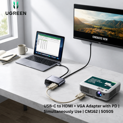 محول يوجرين USB-C إلى HDMI وVGA مع منفذ PD لون رمادي فضائي | CM162 | 50505