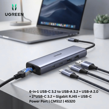 موزّع يوجرين 6 في 1 بمنفذ USB-C و مدخل ايثرنت  | CM512 | 45320