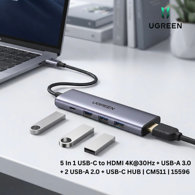 موزّع يوجرين 5 في 1  بمنفذ  USB-C مع HDMI 4K وUSB 3.0 وUSB 2.0 | CM511 | 15596