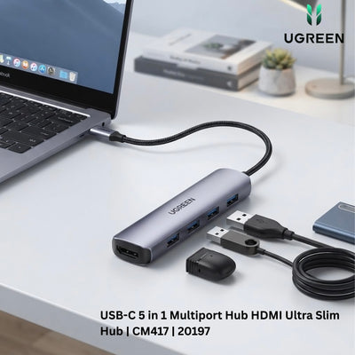 موزّع يوجرين 5 في 1 بمنفذ USB-C فائق النحافة مع HDMI | CM417 | 20197