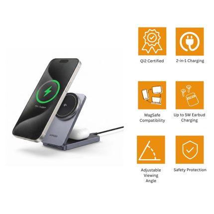 UGREEN 2-in-1 Qi2 Magnetic Wireless Charger | W706 | 45023