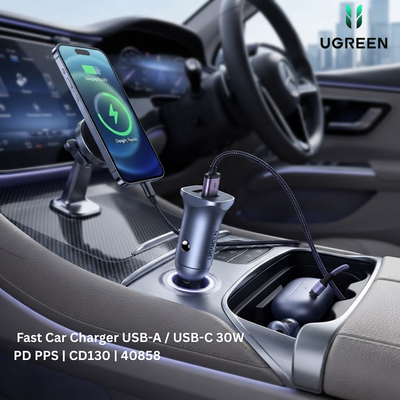 شاحن سيارة سريع يوجرين USB-A / USB-C بقدرة 30W PD PPS موديل | CD130 | 40858