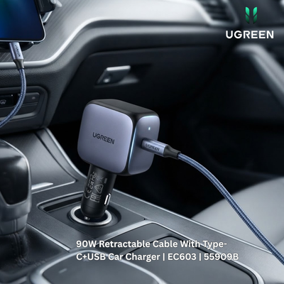 شاحن سيارة يوجرين 90 واط مع سلك USB-C قابل للسحب | EC603 | 55909B