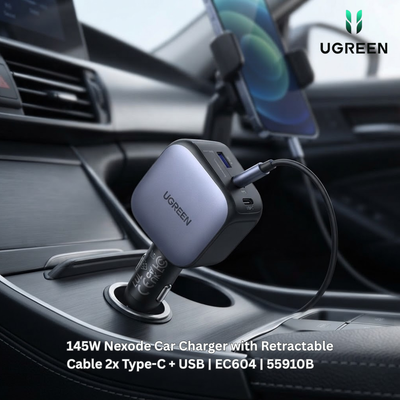 شاحن سيارة يوجرين 145 واط Nexode مع سلك USB-C قابل للسحب | EC604 | 55910B