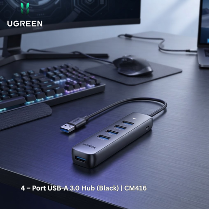 يوجرين موزع USB-A 3.0 ‏4 منافذ باللون الأسود | CM416