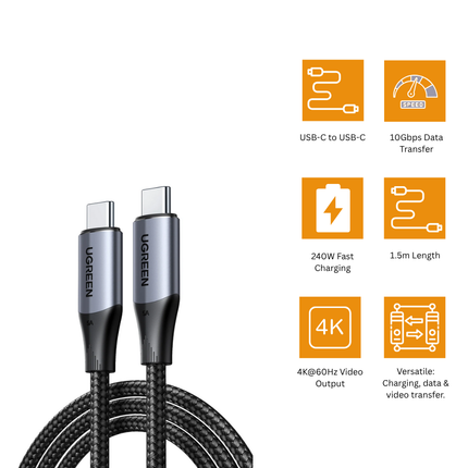 UGREEN 240W USB-C to USB-C Gen 2 10Gbps Charging Cable (1M) | US355 | 80150