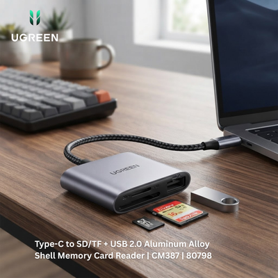 UGREEN Type-C to SD/TF + USB 2.0 Aluminum Alloy Shell Memory Card Reader | CM387 | 80798