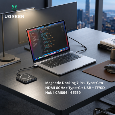 UGREEN Magnetic Docking 7-in-1 Type-C to HDMI 60Hz + Type-C + USB + TF/SD Hub | CM896 | 65759