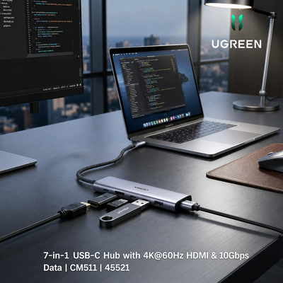 UGREEN  7-in-1 USB-C Hub with 4K@60Hz HDMI & 10Gbps Data | CM511 | 45521