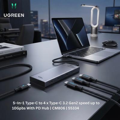 UGREEN 5–In–1 Type-C to 4 x Type-C 3.2 Gen2 speed up to 10Gpbs With PD Hub | CM806 | 55334