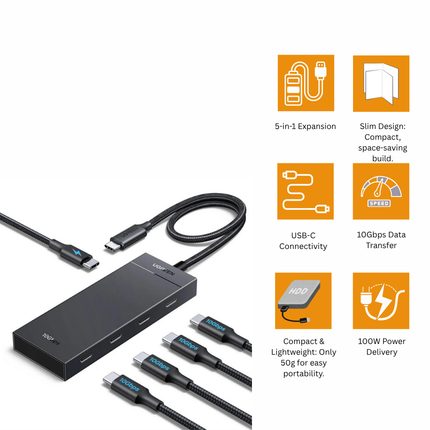 يوجرين موزع USB-C ‏5 في 1 إلى 4 منافذ Type-C 3.2 Gen 2 بسرعة 10Gbps مع PD موديل | CM806 | 55334