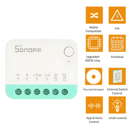 SONOFF MINIR4M Smart Wi-Fi Switch | Matter Compatible | Mini Relay Module | Remote Control | Smart Home Automation