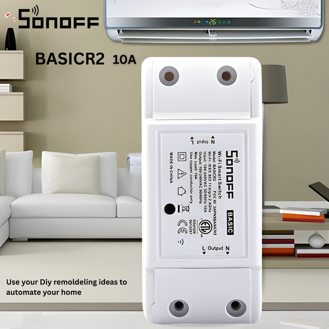 SONOFF BASICR2 Smart Wi-Fi Switch | DIY Relay Module | Remote Control via eWeLink | Smart Home Automation