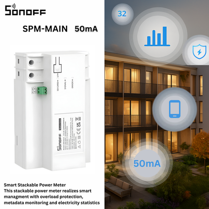 SONOFF SPM-MAIN Smart Power Monitoring Hub | DIN Rail Central Unit | Works with SPM-4RELAY | Energy Management | Smart Home Automation