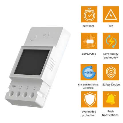 SONOFF POWR320D Smart Wi-Fi Power Monitoring Switch | 20A Energy Meter | Overload Protection | Smart Home Automation