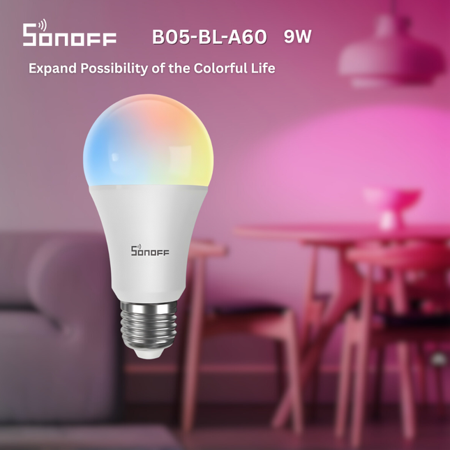 SONOFF B05-BL-A60 Smart Wi-Fi LED Bulb | 9W A60 E27 | Dimmable & Color Adjustable | Voice Control | Smart Home Lighting