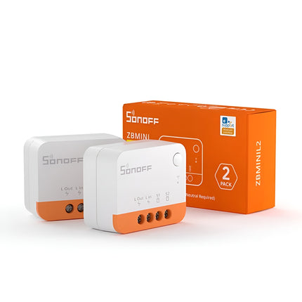 SONOFF ZBMINI-L2 Zigbee 3.0 Mini Smart Switch (2 Pack) | No Neutral Required | Ultra-Compact Smart Light Switch | Dry/Wet Contact Relay | Works with Alexa, Google Home & SmartThings | eWeLink App Remote Control