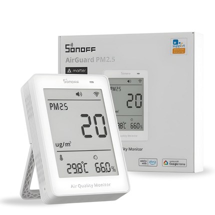 SONOFF SAWF-07P AirGuard PM2.5 Air Quality Monitor | Matter over Wi-Fi | Real-Time PM2.5, Temperature & Humidity Monitoring | Smart Alerts | Works with Alexa, Google Home & Apple Home