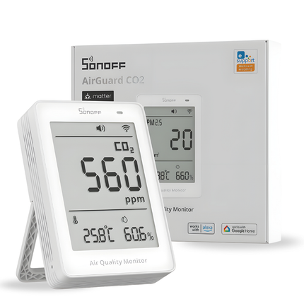 SONOFF SAWF-08P AirGuard CO₂ Air Quality Monitor | Matter over Wi-Fi | Real-Time CO₂, Temperature & Humidity Monitoring | Smart Alerts | Works with Alexa, Google Home & Apple Home