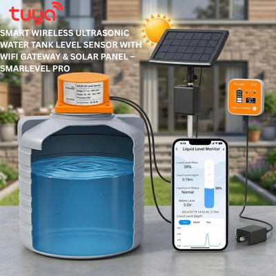 Smart Wireless Ultrasonic Water Tank Level Sensor with WiFi Gateway & Solar Panel – SmarLevel Pro
