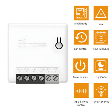 SONOFF MINIR2 Smart Wi-Fi Switch | DIY Relay Module | Remote Control via eWeLink | Smart Home Automation
