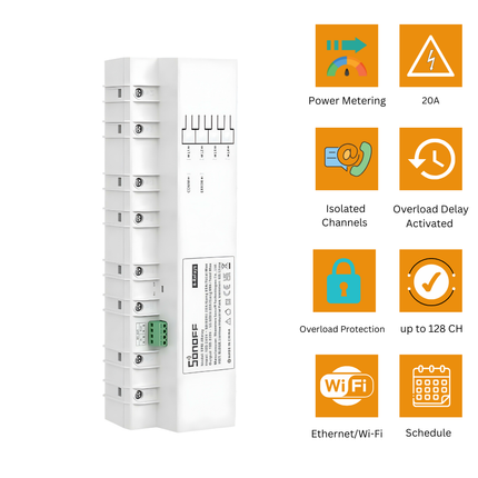 SONOFF SPM-4RELAY Smart Power Monitoring Switch | 4-Channel Relay Module | DIN Rail Mounted | Energy Management | Smart Home Automation