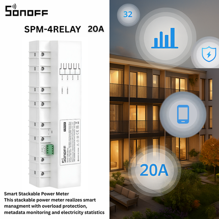 SONOFF SPM-4RELAY Smart Power Monitoring Switch | 4-Channel Relay Module | DIN Rail Mounted | Energy Management | Smart Home Automation