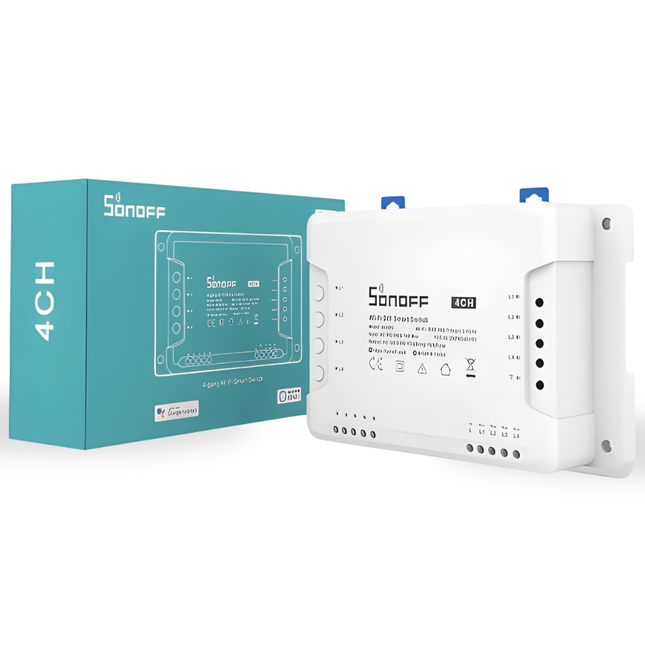 SONOFF 4CHPROR3  Smart Wi-Fi 4-Channel Relay Switch 40A | RF & Remote Control | DIN Rail | Smart Home Automation