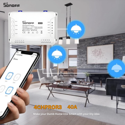 SONOFF 4CHPROR3  Smart Wi-Fi 4-Channel Relay Switch 40A | RF & Remote Control | DIN Rail | Smart Home Automation