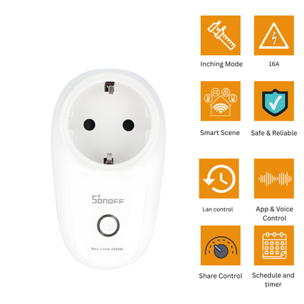 SONOFF S26 TPF Wi-Fi Smart Plug | 16A High-Power Smart Socket | Remote & Voice Control | Works with Alexa & Google Home | App Control | EU Plug