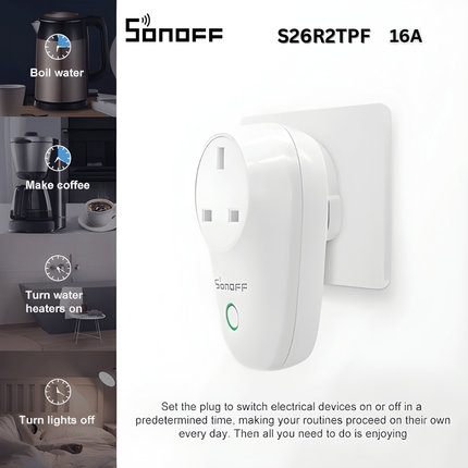 SONOFF S26 TPF Wi-Fi Smart Plug | 16A High-Power Smart Socket | Remote & Voice Control | Works with Alexa & Google Home | App Control | EU Plug