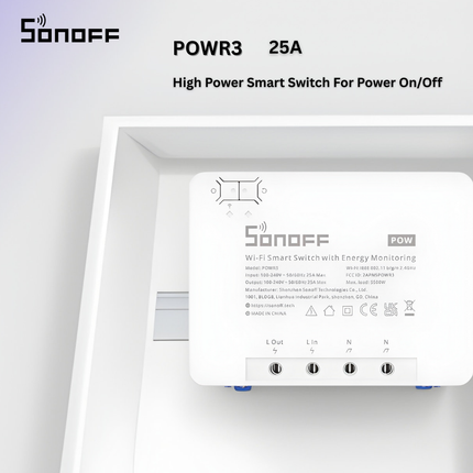SONOFF POWR3 Smart Wi-Fi Power Monitoring Switch | 25A High Power | Energy Meter | Overload Protection | Smart Home Automation