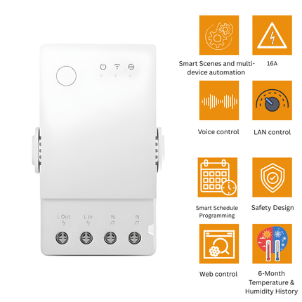 SONOFF THR316 Smart Wi-Fi Temperature & Humidity Monitoring Switch | 16A Power Control | Compatible with TH Sensor | Smart Home Automation