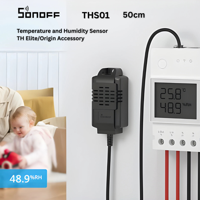 SONOFF THS01 50cm Temperature & Humidity Sensor | Waterproof Probe | Compatible with TH Series | Smart Home Monitoring