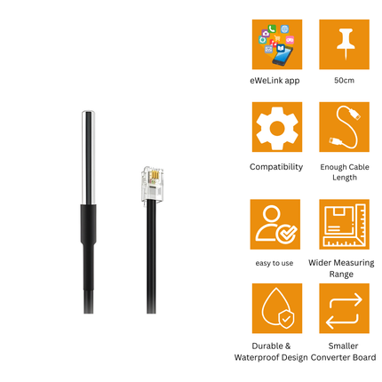 SONOFF WTS01 50cm Waterproof Temperature Sensor | Stainless Steel Probe | Compatible with TH Series | Smart Home Monitoring