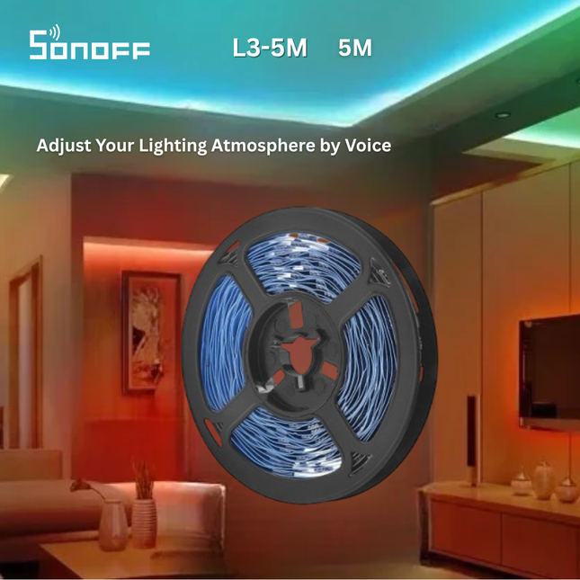SONOFF L3-5M Smart Wi-Fi RGB LED Light Strip | 5M Flexible Strip | Voice Control | Music Sync | Smart Home Lighting