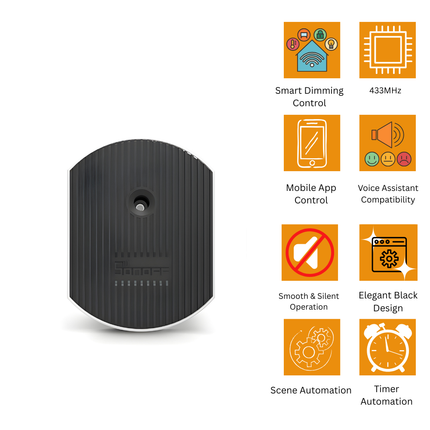 SONOFF D1 Smart Dimmer Switch 433MHz RF | Black Wall-Mounted Rotary Dimmer | Remote & Manual Control | Smart Home Lighting