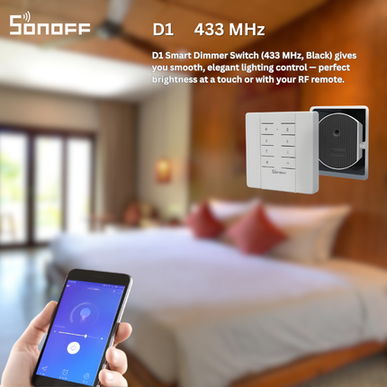 SONOFF D1 Smart Dimmer Switch 433MHz RF | Black Wall-Mounted Rotary Dimmer | Remote & Manual Control | Smart Home Lighting