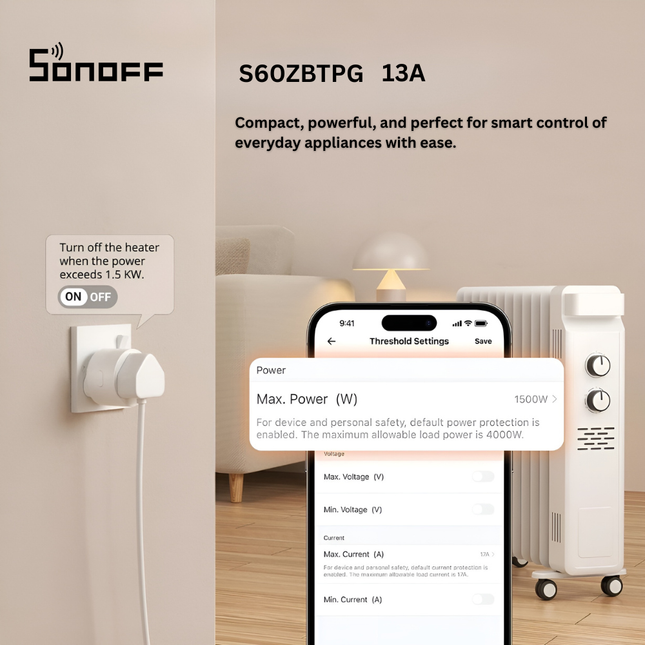 SONOFF S60ZBTPG-13A Smart Zigbee Plug | 13A E27 Socket | Remote Control & Scheduling | Voice Control | Smart Home Automation