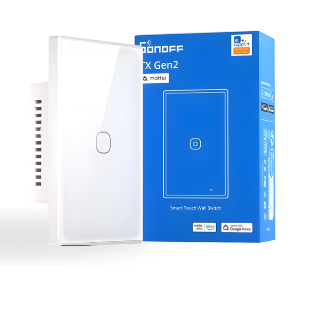SONOFF T6-120 Matter Series Smart Touch Wall Switch | Wi-Fi & 433MHz RF Control | Glass Panel Touch Switch | Works with Alexa & Google Home | 1/2/3-Gang Options | Smart Lighting Automation