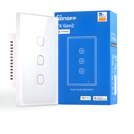 SONOFF T6-120 Matter Series Smart Touch Wall Switch | Wi-Fi & 433MHz RF Control | Glass Panel Touch Switch | Works with Alexa & Google Home | 1/2/3-Gang Options | Smart Lighting Automation