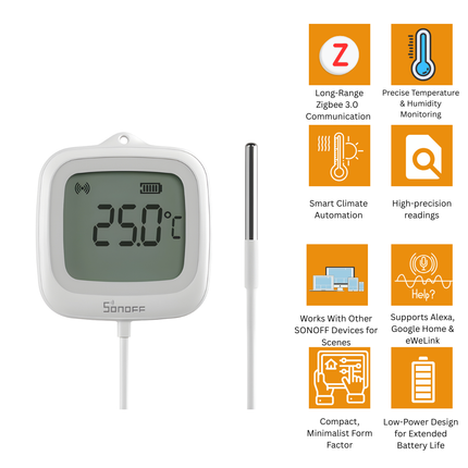 SONOFF SNZB-02LD Zigbee Temperature & Humidity Sensor | Real-Time Monitoring | Long-Distance Zigbee 3.0 | Works with Alexa, Google Home & eWeLink | Smart Home Automation