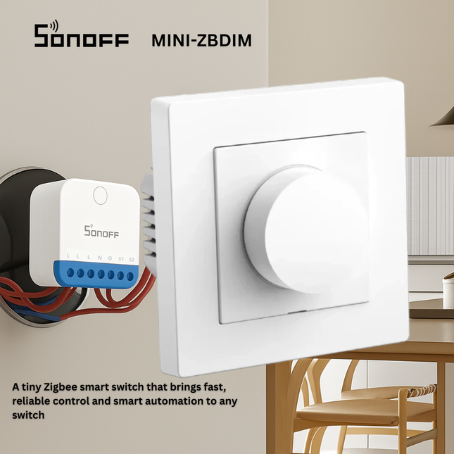 SONOFF MINI-ZBDIM Zigbee Smart Dimmer Switch | Zigbee 3.0 | Smooth Brightness Control 1–100% | Supports External Switch | Works with Zigbee Hub, Home Assistant & Zigbee2MQTT
